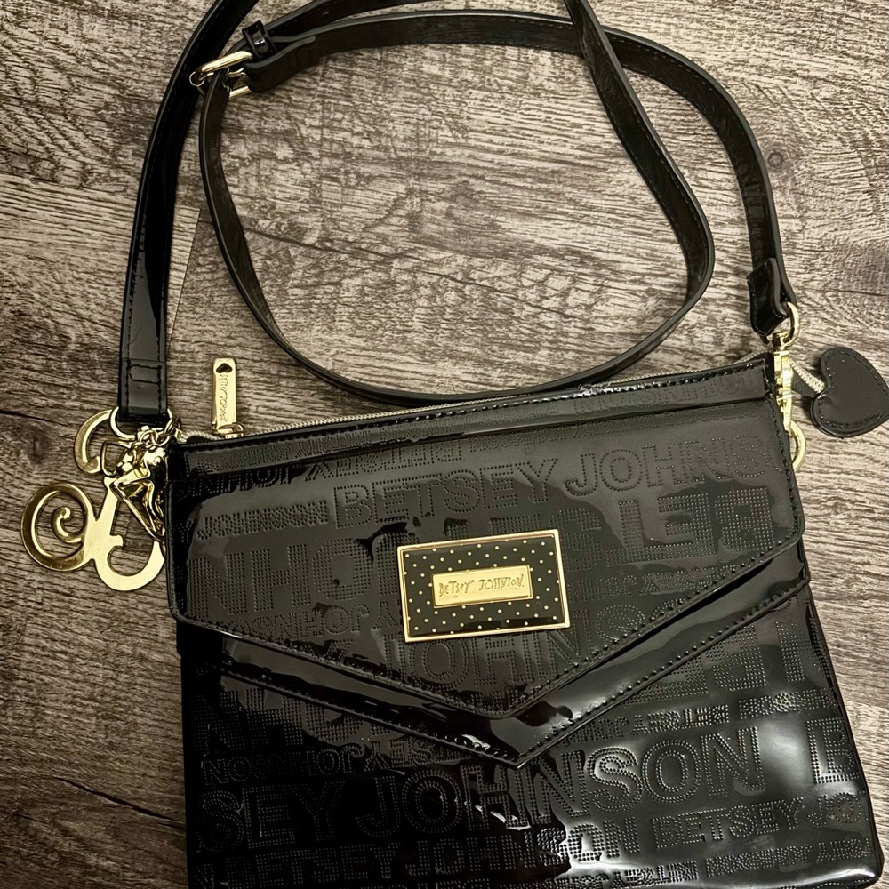 Betsey Johnson Glossy Black Crossbody Bag